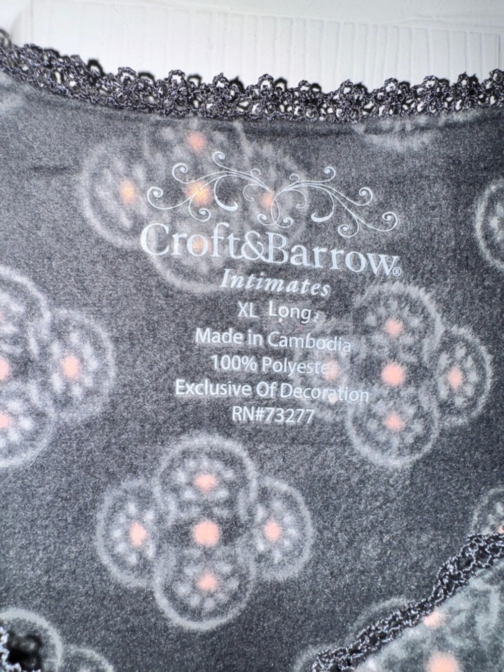 croft & barrow Gray Floral Medallion Long-Sleeve Pajama Set soft fleece size XL - Picture 5 of 12